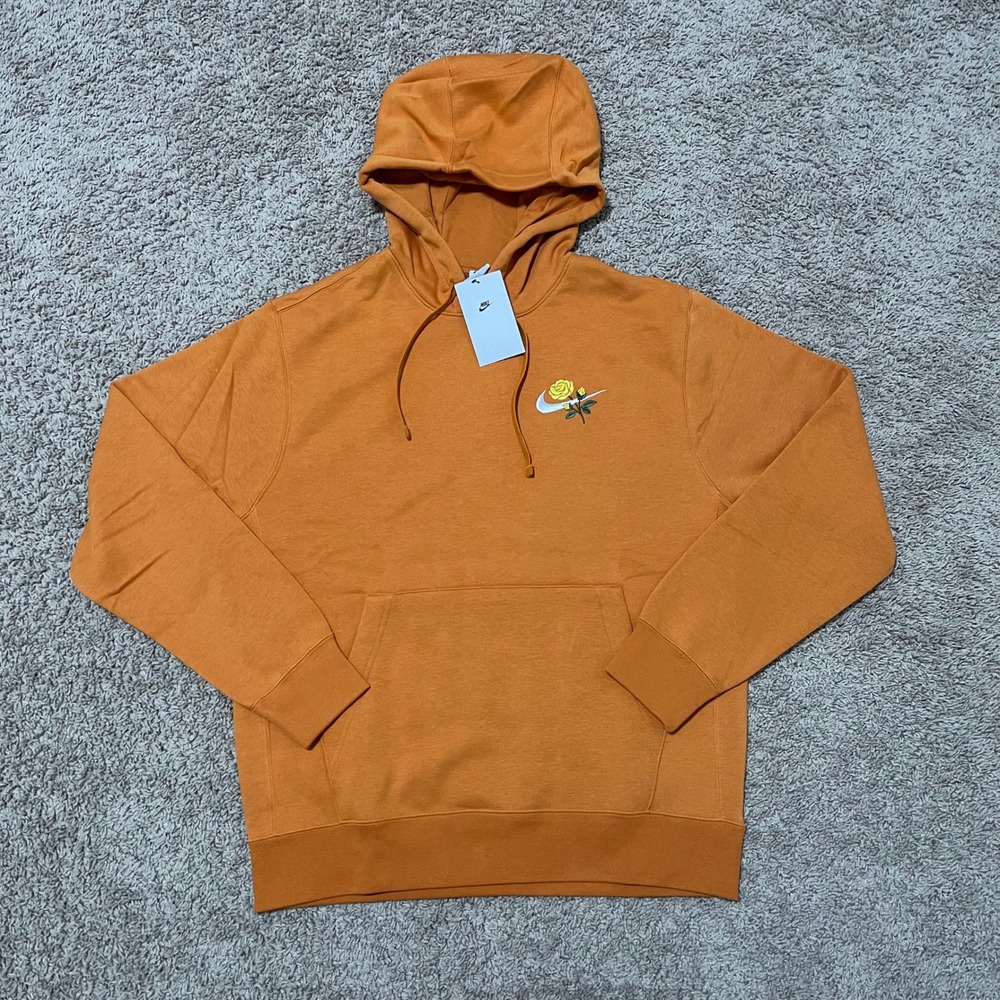 Nike Hoodie Mens Medium Orange Max90 Club Fleece Rose Embroidered Swoosh HQ2633